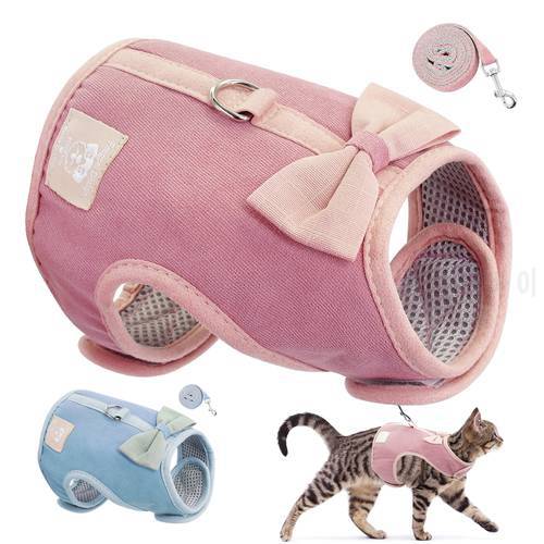 Small Puppy Cat Dog Harness Vest Cute Bowknot Mesh Pet Harness Leash Set Adjustable For Small Medium Dogs Cats Chihuahua Pink