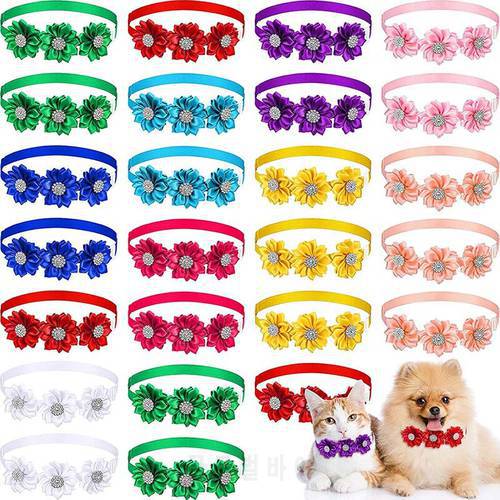Pet Dog Cat Flower Collar Adjustable Crystal Easy Wear Buckle Lovely Pets Decor Accessories Dogs Cats Necklace Accessories