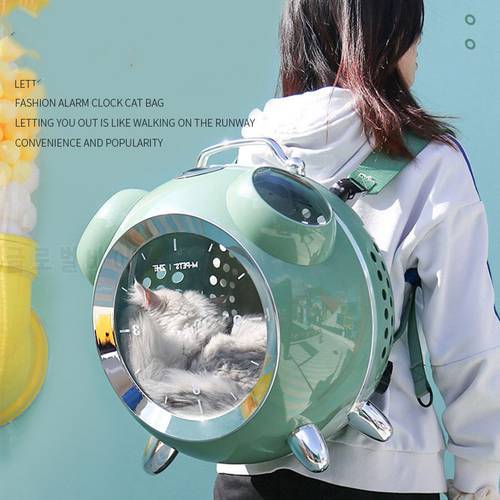 Alarm clock Fashion Cat Bags Supplies Breathable Carriers Pet Outdoor Backpack Travel Space Capsule Cage Transparent Cat Bags