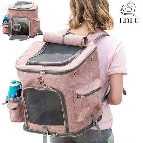 LDLC Cat Carrier Bags Breathable Holes Foldable Pet Travel Carrier Backpack For Cats And Small Dogs Double door Bag
