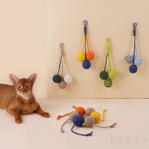 Cat Ball Toy Sisal Balls with Rope Interactive Rolling Ball Play Chewing Rattle Catch Scratch Catnip Chew Toys for Kitten Cats