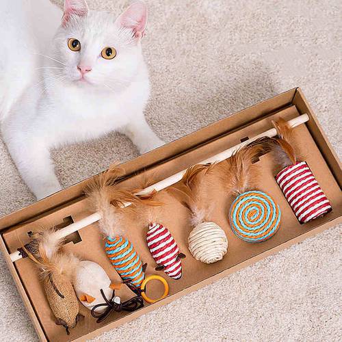 Cat Toy Feathe Set Interactive Pet Fishing Rod Funny Products Mouse Paw Games Cute Toys Kitten Stick High-end Of Small Animals