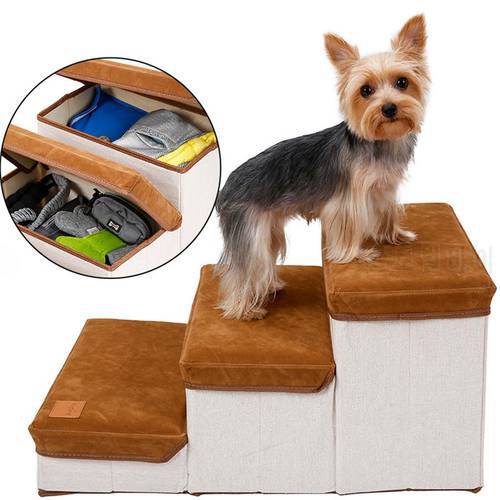 Dog Stairs Foldable Storage Pet Dog Stairs Steps On The Bed Sofa Soft Surface Non-slip Puppy Climbing Ladder