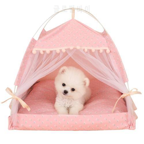 Pet Dog Tent House Flower Print Enclosed Cat Tent Bed Indoor Folding Portable Cozy Kitty Bed Kennel for Small Dogs Puppy Cats