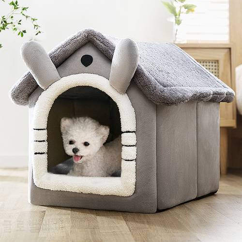 Dog Bed Warm House Grey Kennel Cat Tent Sleeping Cave Bed Self-Warming Cushion 2 In 1 Foldable Nest for Indoor Cats Kitten Puppy