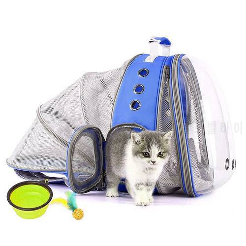 Expandable Cat Bag Transparent PVC Dogs Bag Cat Backpack Folding Kitten Puppy Bag Capsule out Portable Case Pet Supplies