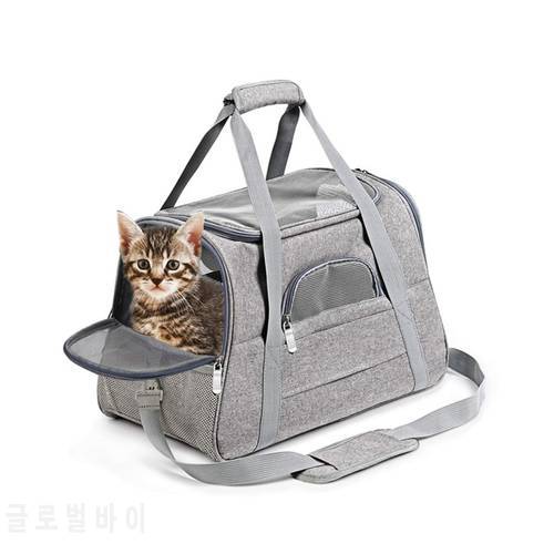 Soft Pet Carriers Portable Breathable Foldable Bag Cat Dog Carrier Bags Outgoing Travel Pets Handbag with Locking Safety Zippers