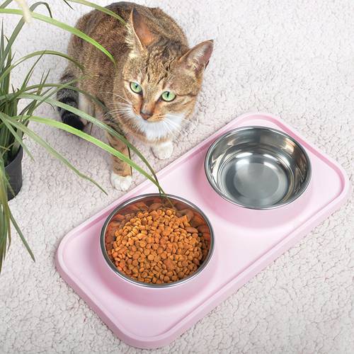 Non-slip Cat Bowl Double Dog Cat Bowls Stainless Steel Pet Feeding Water Dish Puppy Kitten Food Water Feeder Dog Accessories