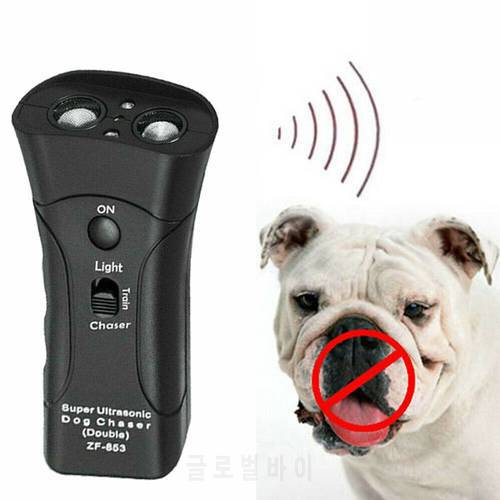 Portable Anti Dog Barking Ultrasonic Pet Trainer LED Light Gentle Chase Training Double Head Trumpet Outdoor Repellents Pet Tool