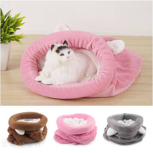 Warm Coral Fleece Cat Sleeping Bag Bed For Puppy Small Dog Pet Hairless Cat Mat Bed Kennel House Soft Warm Sleep Bed Pet Product