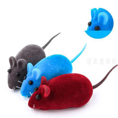 1PC Cat Toy Mouse Plush Rubber Clockwork Mouse Realistic Sound Funny Flocking Rat Cat Playing Toys Pet Supplies Color Random