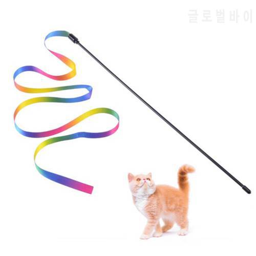 1Pc Funny Rainbow Cat Teaser Stick Toys Double-sided Rainbow Ribbon Funny Cat Stick Plastic Cat Interactive Toys Pet Supplies