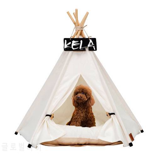 Pet Tent House Cat Bed Portable Teepee With Thick Cushion Cat Bed Available For Dog Puppy Excursion Outdoor Indoor Linen PetTent