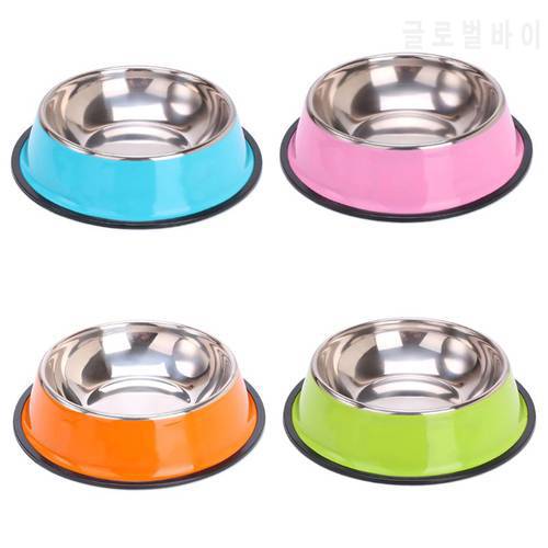 Pet Round Bowl Cat Dog Eating Food Bowls Stainless Steel Non-slip Resistant Feeder Device Pets Tableware
