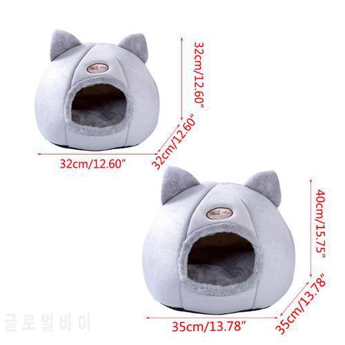 Cute Foldable Cat Bed Nest Indoor Dog House Removable Semi-closed Mattress Cage