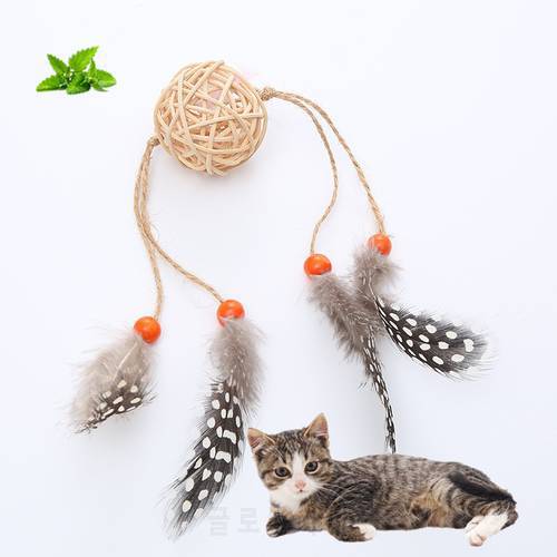 Interactive Cat Feather Toy Feather Teaser Rattan Ball With Feather Pet Bell Cat Tosses Toy Playing Pet Product For Kitten