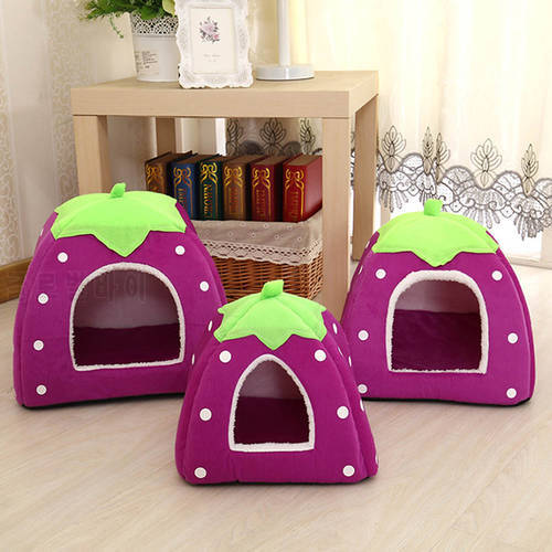 Pet Dog Cat Puppy Cave House Cushion Home Bed Soft Cute Washable Strawberry Shape Hot Dog Beds/Mats
