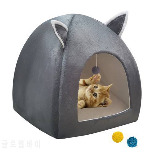 Cute Cat Bed For Kitten Warm House Foldable Dogs Nest Sleeping Plush Mats Soft Cat House Cozy Cat Cushion