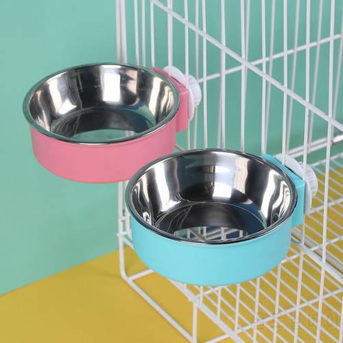 Removable Stainless Steel Hanging Pet Cage Bowl Large Water Food Feeder Coop Cup for Dogs Cats Rabbits