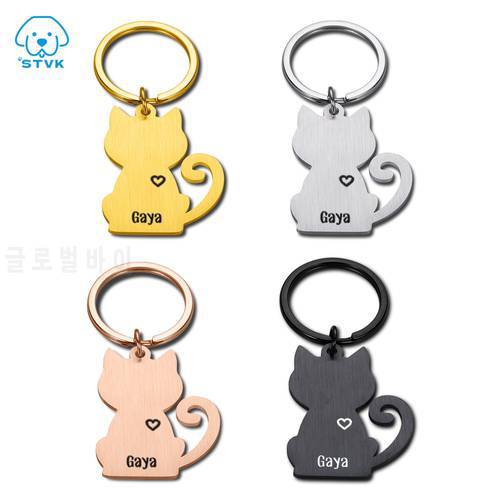 Stainless Steel Personalized Cat Tag Custom Cats Kitten ID Tag Engraved Pet Collar Cats Shape Pendant Necklace Pet Accessories