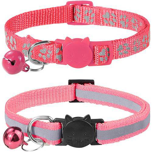 2 Pcs Colorful Reflective Cat Collar with Bell Solid & Safe Collars for Small Dog Cats Pets Collar Breakaway Kitten Accessories