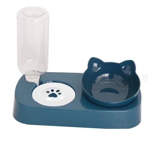 Pet Cat Bowl Automatic Feeder Dog Cat Food Bowl With Water Fountain Bowl Drinking Raised Stand Dish Bowls For Cats