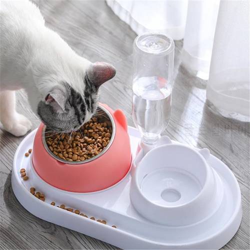 Cat Dog Bowl 15 Degrees Raised Stainless Steel Cat Bowls Safeguard Neck Puppy Cat Feeder Non-slip Crash Elevated Cats ​Food Bowl