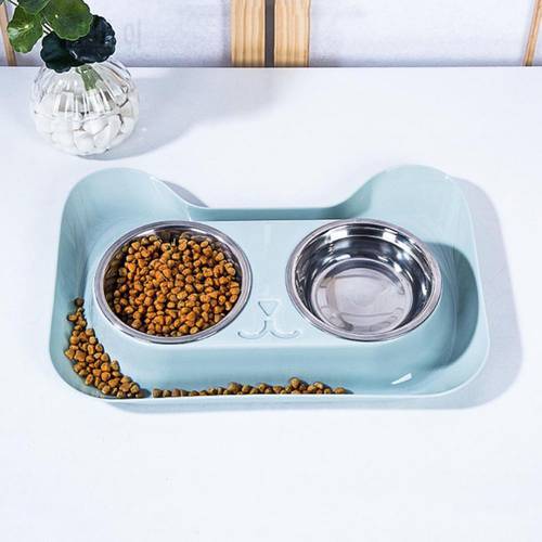 Pet Dog Cat Stainless Steel Double Bowl Spill-Proof Food Water Feeding Supply Cat tray Teddy food tray non-slip Dog supplies hot