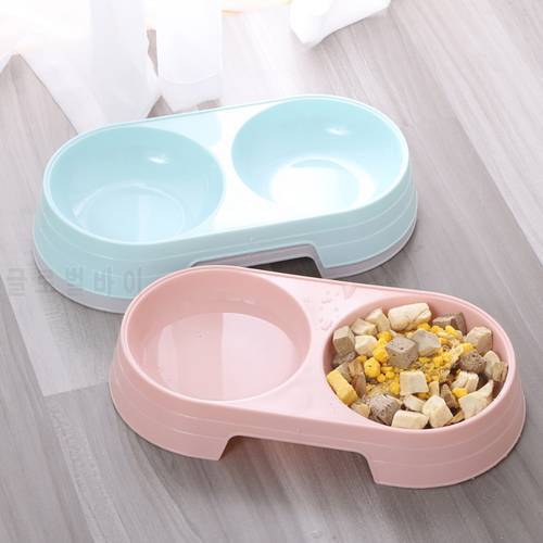 Candy Color Plastic Pet Double Bowls Easy To Clean Bowl Pet Food Water Feeder Dog Cat Bowl Pet Feeding Pet Supplies