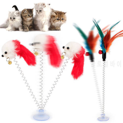 New Cat Interactive Toy With Sucker Spring Feather Plush Mouse Funny Pet Toys