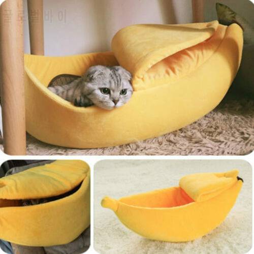 Banana Peel Cat House Cute Bed Mat Soft Plush Padding Cushion for Cats Kittens H99F