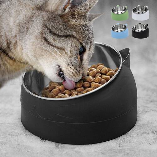 Cat Bowl 15 Degrees Raised Stainless Steel Cat Bowls Safeguard Neck Puppy Dog Feeder Non-slip Crash Elevated Kitten Food Bowl