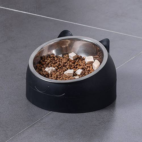 Stainless Steel Cat Bowl Non Slip Puppy Base Cat Food Drinking Water Feeder Tilt Neck Protection Dish Pet Bowl