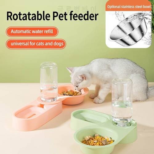 Pet Feeder Bowl Automatic Water Double Bowls Wall Corner Save Space Cats Dog Food Bowl 500ml Bottle Drinking Dogs Supplies