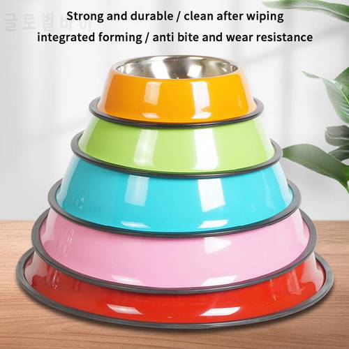 Stainless Steel Dog Cat Bowls Anti-Bite Anti-Slip Durable Feeder For Feeding Drinking Water Washable Pets Eating Bowl Supplies