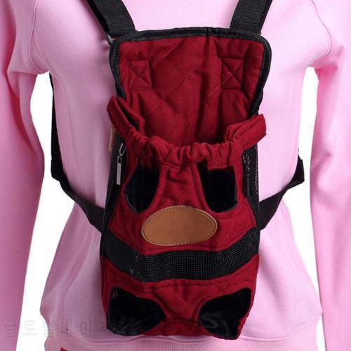 Red Canvas Outdoor Travel Teddy Pomeranian Carrying Bag Cat Dog Front Backpack Lightweight Outdoor Travel Bag Legs Out Carrier
