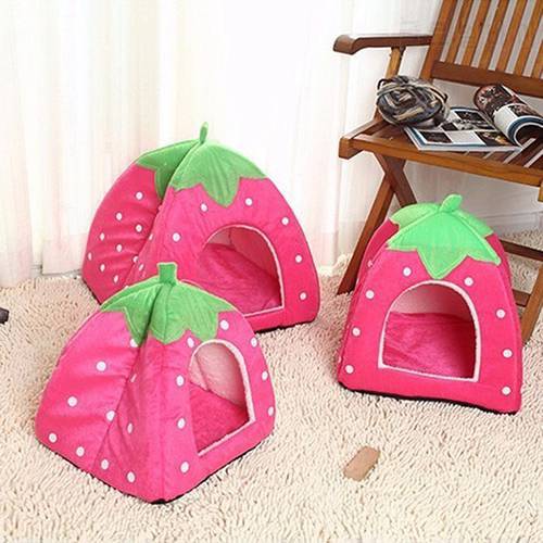 Dog Bed Foldable Dog Cat House Strawberry Shaped Dog Kennel Cute Puppy Kitten Soft Bed Durable Pet Products Winter Kennel
