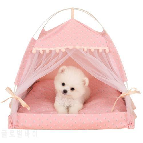 ZK20 Pet Dog Tent House Flower Print Enclosed Cat Tent Bed Indoor Folding Portable Cozy Kitty Bed Kennel for Small pet zelt
