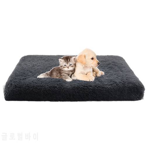 Rectangle Dog Bed Washable Cover Long Plush Non-slip Botton With Zipper Cat Bed Mat Kennel Warm Sleepping Puppy Sofa Mats