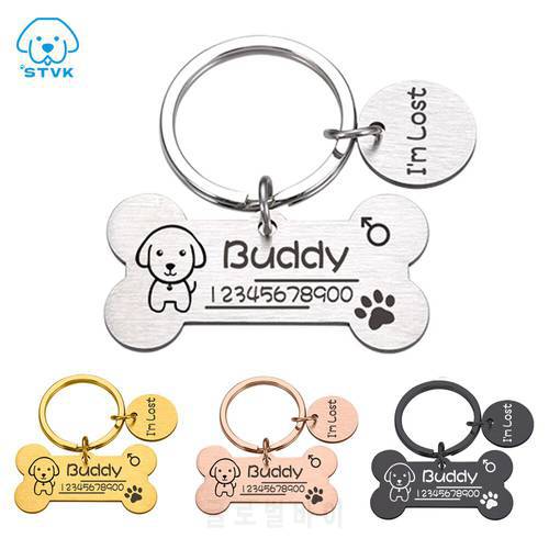 Personalized Dog Cat ID Tag Anti-lost Pet Name Tags Plates Free Engraving Dogs Cats ID Tag Nameplate Pendant Bone Shape for Pets
