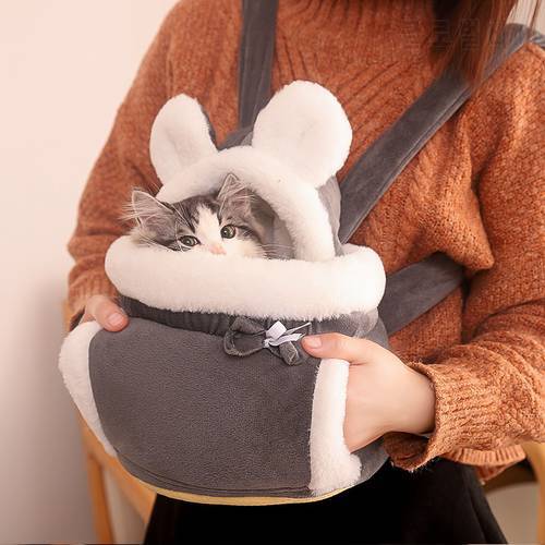 Pet Cat Bag Cute Pet Carry Dog Cat Back Bag Plush Travel Bag Chest Bag Breathable Cat Animal Transport Backpack