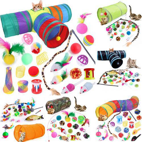 Cat Pets Toys Mouse Shape Balls Foldable Cat Kitten Play Tunnel Funny Cat Stick Mouse Supplies Simulation Fish Cat Accessories