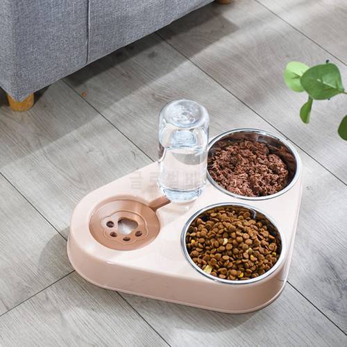 3 in 1 Pet Dog Feeder Bowl With Dog Water Bottle Cat Automatic Drinking Cat Food Bowl Pet Double 3 Bowls Stainless Steel Feeder