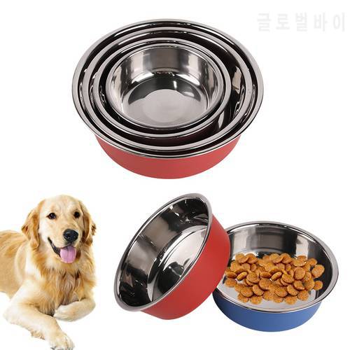 Non-Slip Dog Bowl Stainless Steel Durable Anti-fall Puppy Cats Water Feeding Container For Small Medium Large Dogs Pet Supplies