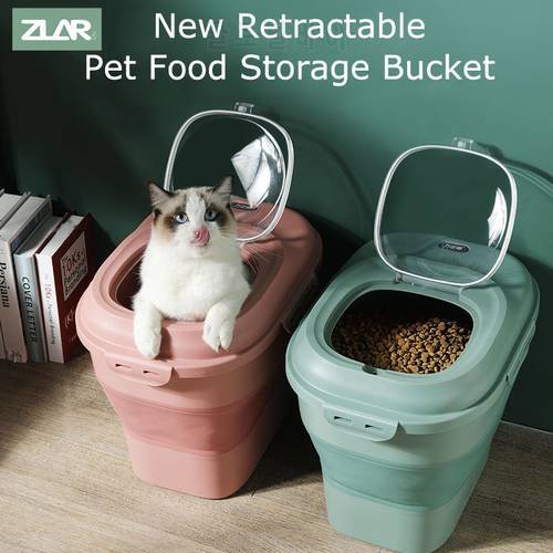 ZLAR New Foldable Pet Dog Cat Food Storage Container 7KG/15KG Dry Pet Food Box FeedingPuppy Rice Plastic Moistureproof Bucket