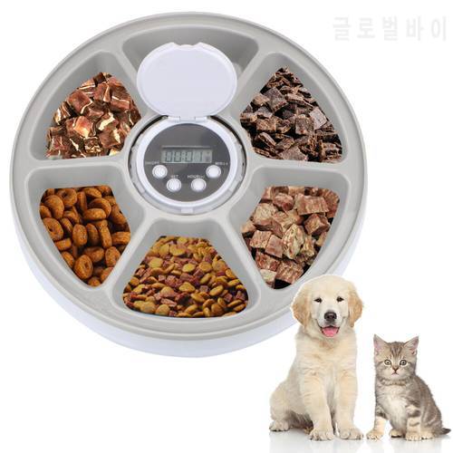 Pet Feeder 6 Meals 6 Grids Electric Dry Wet Food Dispenser With Voice Recorder Round Timing Feeder For Cat Dog Pet
