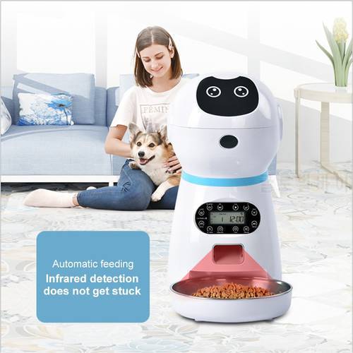 Robot Automatic Pet Feeders With Voice Record Stainless Steel Dog Food Bowl Auto Cat LCD Screen Timer Food Dispenser Drinking