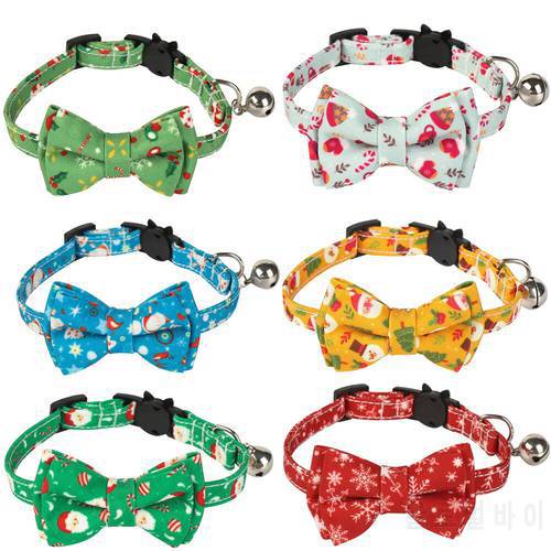 Cat Collar Breakaway with Bow Tie Christmas Santa Claus Patterns Adjustable Kitten Collars with Bell and Accessories for Kitty