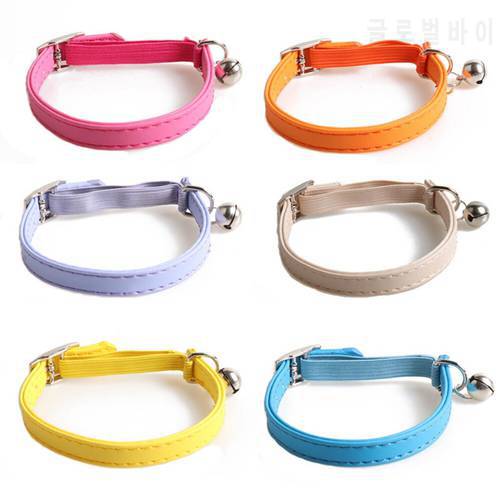Leather Cat Collar with Bell Safety Collar with Elastic Strap Kitten Collar for Cats Black Blue Red Orange Lime Green