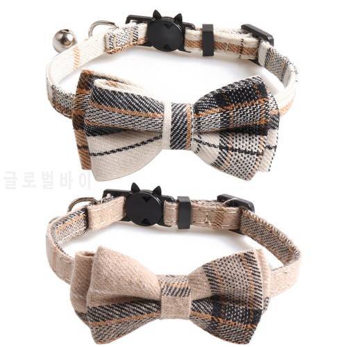 Bowtie Cat Collar Breakaway with Bell Classic Plaid Adjustable Safety Kitten Collars for Pet and Puppies from 7.8~10.2 Inch
